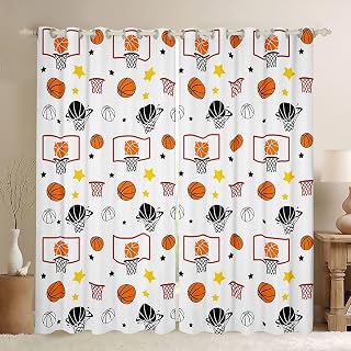 Feelyou Basketball Blackout Curtains Gaming Sports Darkening Drapes for Bedroom Living Room Decor Gift for Basketball Lover Thermal Insulated Shades Window Treatments, 2 Panels 52 x 96 Inch