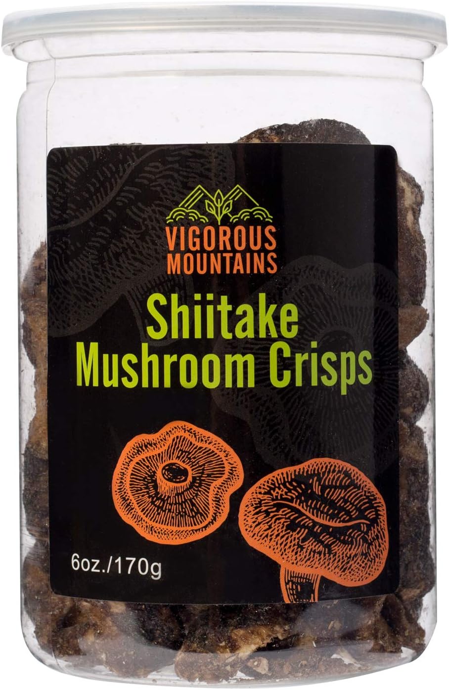 VIGOROUS MOUNTAINS Shiitake Mushroom Crisps Snack Dried Vegetables Delicious Food 6 OZ