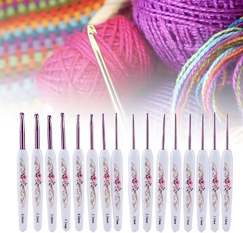 Miniatura 2 de Ganchos de ganchillo, 16 agujas lindas para manos artríticas, juego de ganchos de ganchillo extralargos estilo chino con patrón de flores,