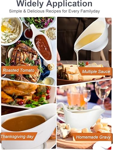 Miniatura 6 de Nucookery - Salsera grande de 14onzas con asa ergonómica - Salsera blanca de porcelana fina con pico antigoteo para gravy, salsa caliente, aliño de