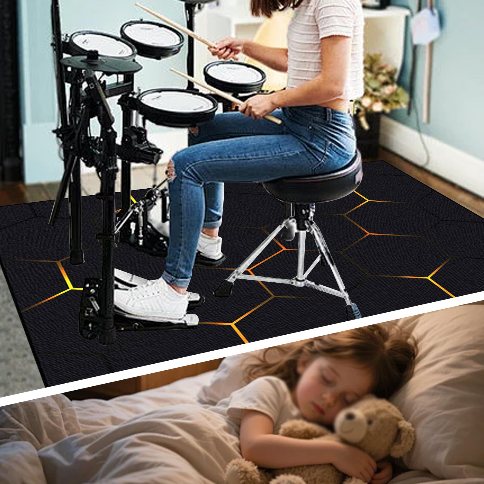 Dywan z baterią 180 x 150 cm mata perkusyjna, dźwiękoszczelny bębnowy dywanik do elektronicznego bębna akustycznego bębna basowego instrumentów muzycznych antypoślizgowy koc