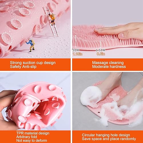 Miniatura 8 de Paquete de 2 fregadores de ducha para pies y espalda para montar en la pared cepillo de cojín de masaje de baño de silicona con ventosas tapete