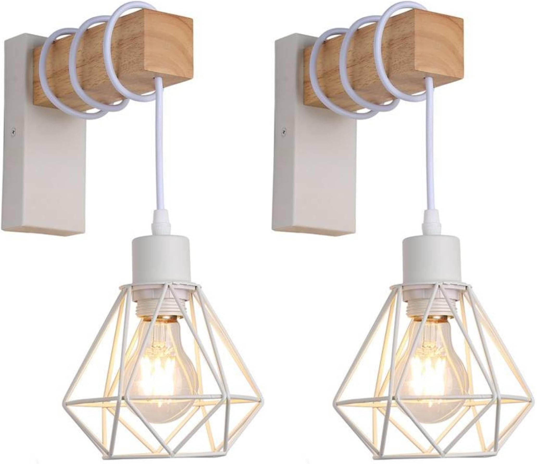 Aplique de pared nórdico jaula RODEN de madera lámpara de metal negra pack de 2