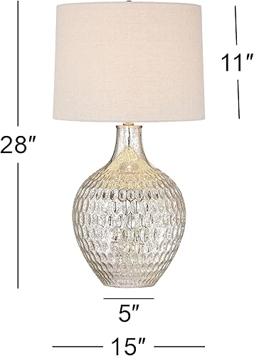 Miniatura 4 de 360 Lighting Waylon Modern Glam - Lámpara de mesa de lujo de 28 pulgadas de alto con textura de vidrio de mercurio blanco roto, decoración para sala