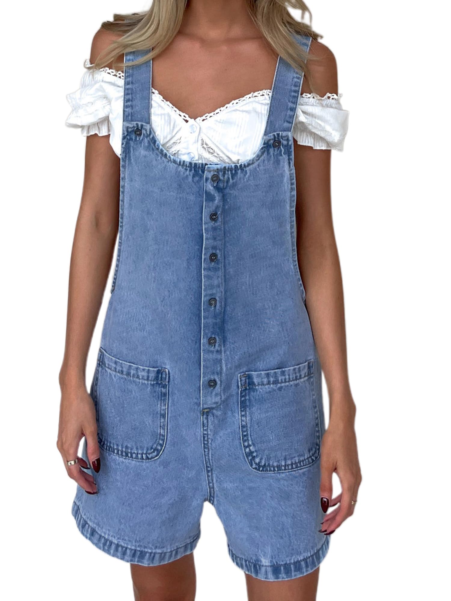YILEEGOO Denim Jumpsuits for Women Straight Leg Stretch Jeans Dungarees Bib Overalls Regular Fit with Adjustable Straps (Z13353-Blue, XL)
