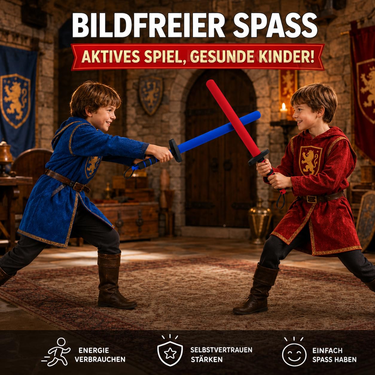 Schaumstoffschläger Kinder 2er Set (Rot/Blau) | Pädagogisches Fechtspiel & Soft-Schwert für Aggressionsabbau | Sportgerät für Motorik & Bewegung inkl. Tasche | Funsport Schaumstoffschwert