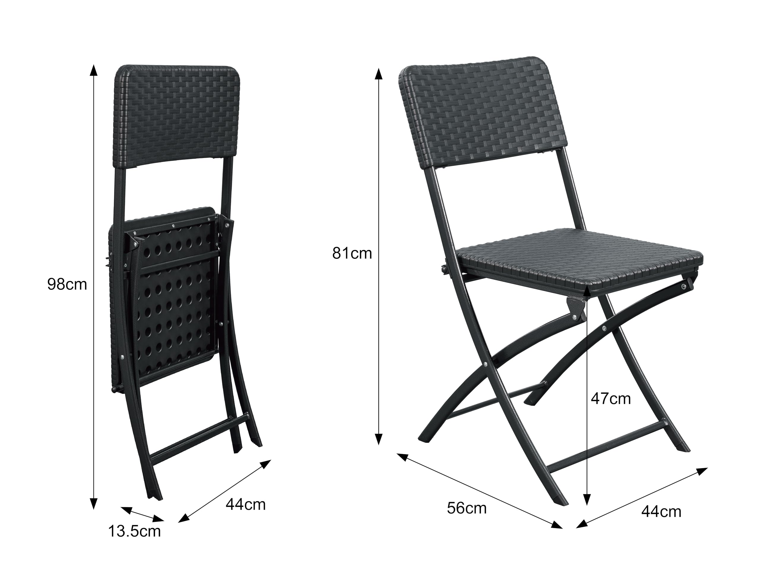 METRO Professional Sedia pieghevole da esterno, acciaio/polietilene, aspetto rattan, resistente alle intemperie, nera