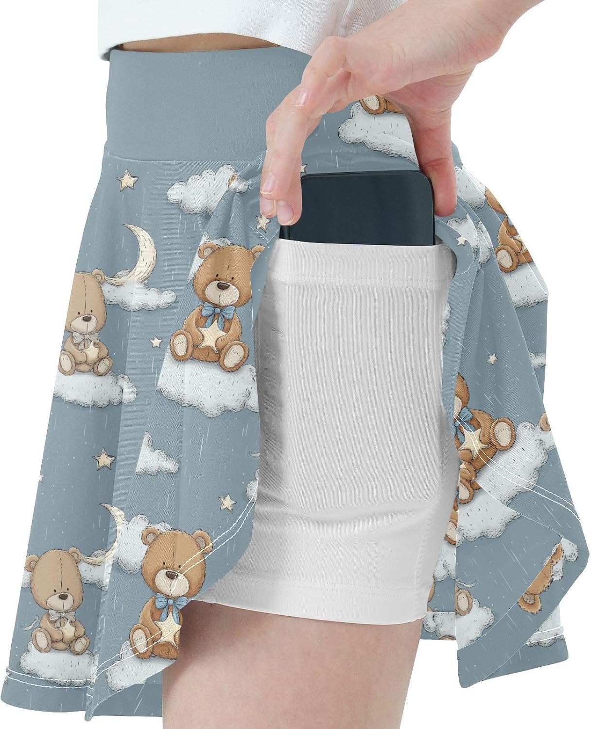 visesunny Rain Bear Story Girl's Golf Skirt Athletic Tennis Skort Sport Activewear with Double Layer Pockets