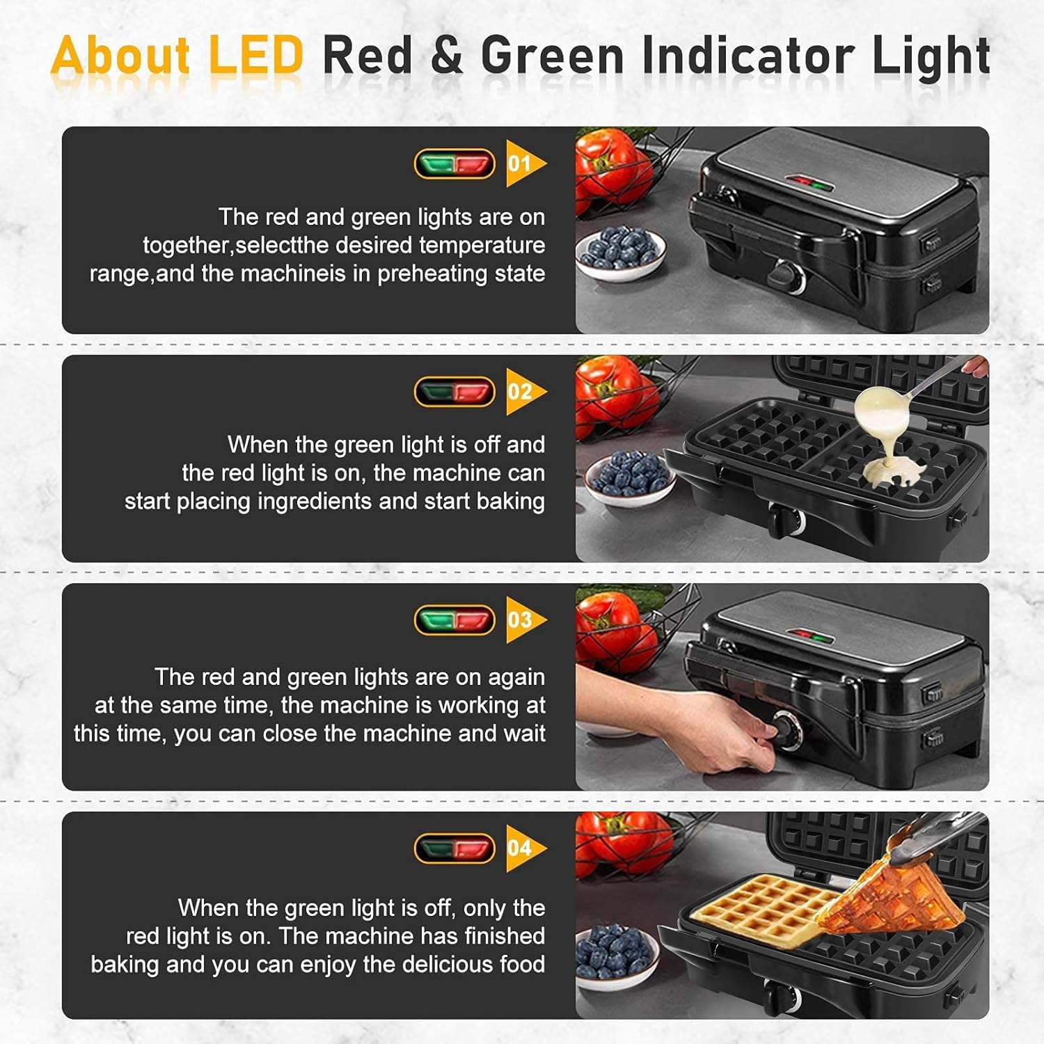 3 in 1 Sandwich Maker, Electric Waffle Maker with Removable Non-Stick Plates, 1200W Panini Press Grill, 5-Gears Temperature Control Cool Touch Handle Anti-Skid Feet for Kids Breakfast