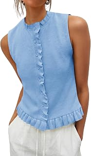 Saodimallsu Womens Sleeveless Sweater Vest Summer Ruffle Tank Tops