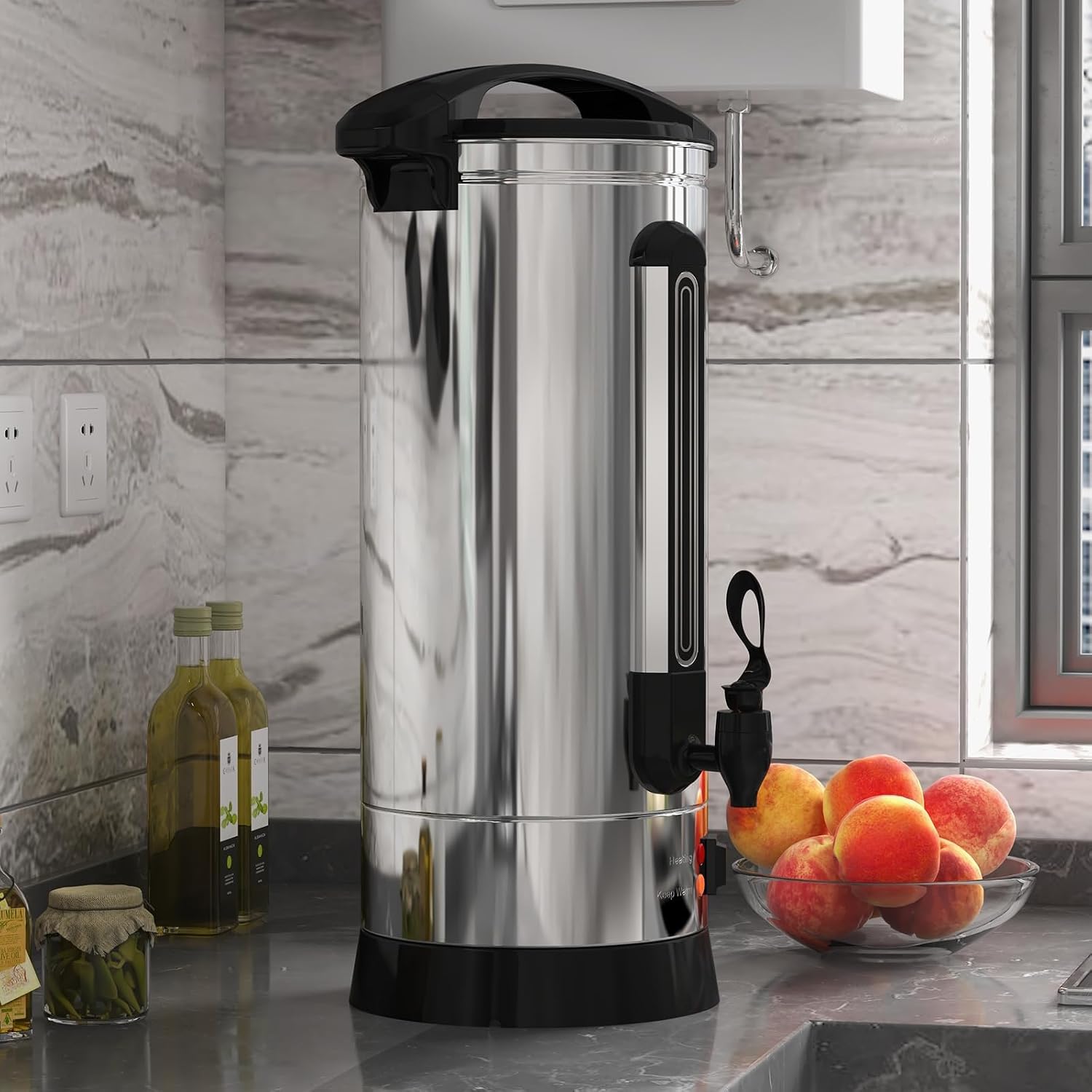 100 Cup Commercial Coffee Urn 14l(3.7Gal) Large Capacity Stainless Steel Coffee Maker, Hot Beverage & Hot Water Dispenser for Catering, Buffet, Party, Events, Church, Office, Restaurant