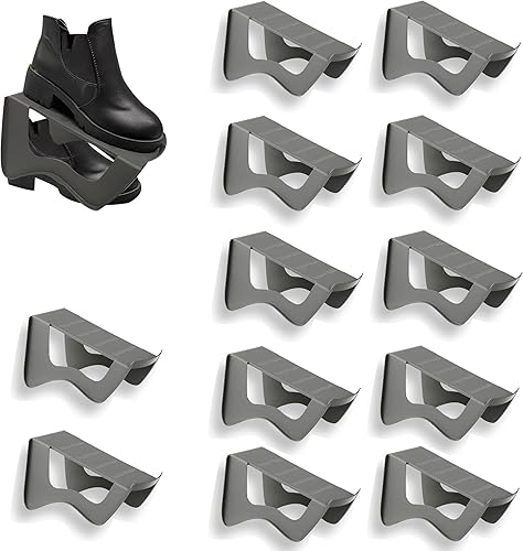 Apiladores de zapatos, ahorradores de espacio para zapatos, organizadores de doble capa para organización del armario, aumenta el espacio en un 200%