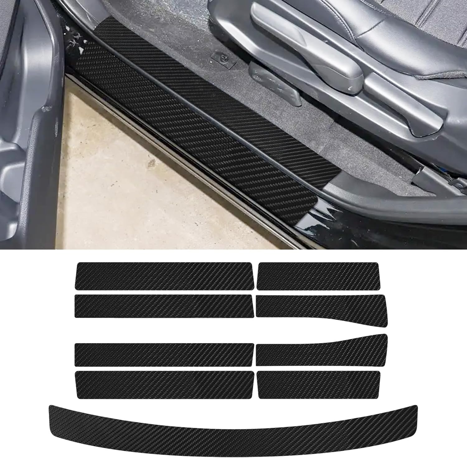 Bilisin 9PCS Car Door Sill Protector Compatible with Honda CRV 5th Gen 2017-2022,Carbon Fiber Leather Auto Trunk Door Sill Entry Guard Scratch Protector Accessories