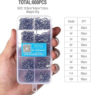 DONQL Bait Holder Hooks, 600Pcs Barbed Fishing Hooks 3#-12# Carp Single Fish Hook Kit Fly Fishing Accessories Carbon Steel Jig Sea Hooks for Freshwater Saltwater (600PCS)