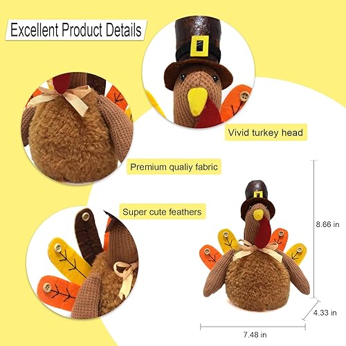 Miniatura 8 de Vytina Linda decoración del día de Acción de Gracias, adornos de felpa de pavo, hechos a mano, regalos de cosecha de otoño, muñeca de pavo rellena
