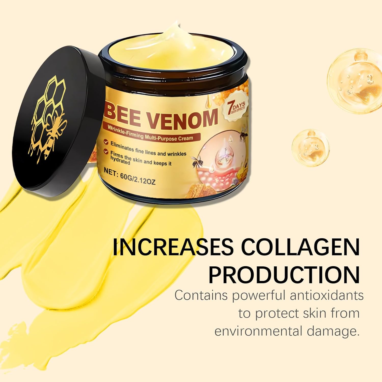 ビーベノム リンクル ファーミング マルチパーパス クリーム。あらゆる肌タイプに潤いとハリを与える天然成分配合。シワや小じわを素早く