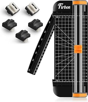 Firbon Black A5 Paper Cutter Bundle with 5Pcs Black Refill Blade for Scrapbooking Craft, Paper, Coupon, Label, Cardstock