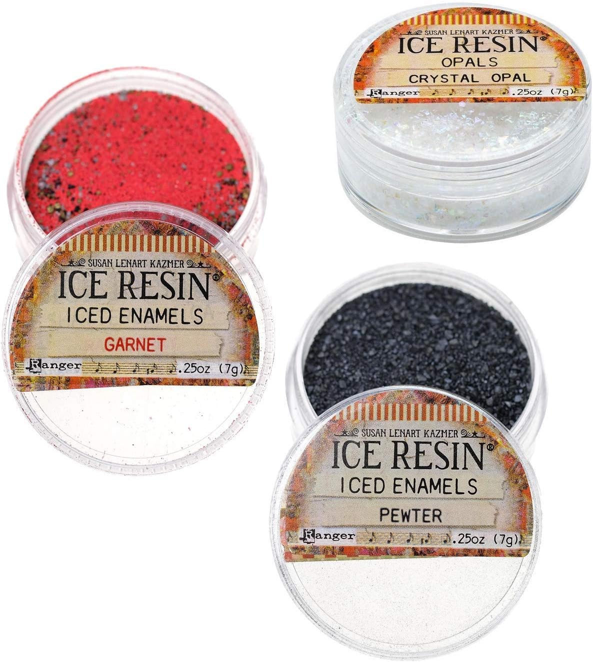 ICE Resin Inclusions Set - German Silver Iced Enamels, Silver Glass Glitter, Crystal Opal Glitter (Fire & Ice)