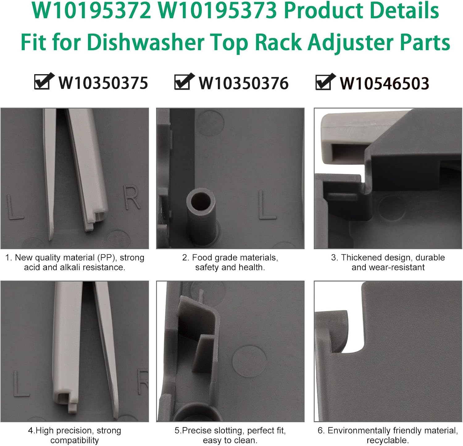 W10195372 W10195373 Dishwasher Dishrack Adjuster Housing, For WDT750SAHZ0 WDT730PAHZ0 Upper Rack Parts For Whirlpool Kenmore Dishwasher Top Rack Parts （2pcs）