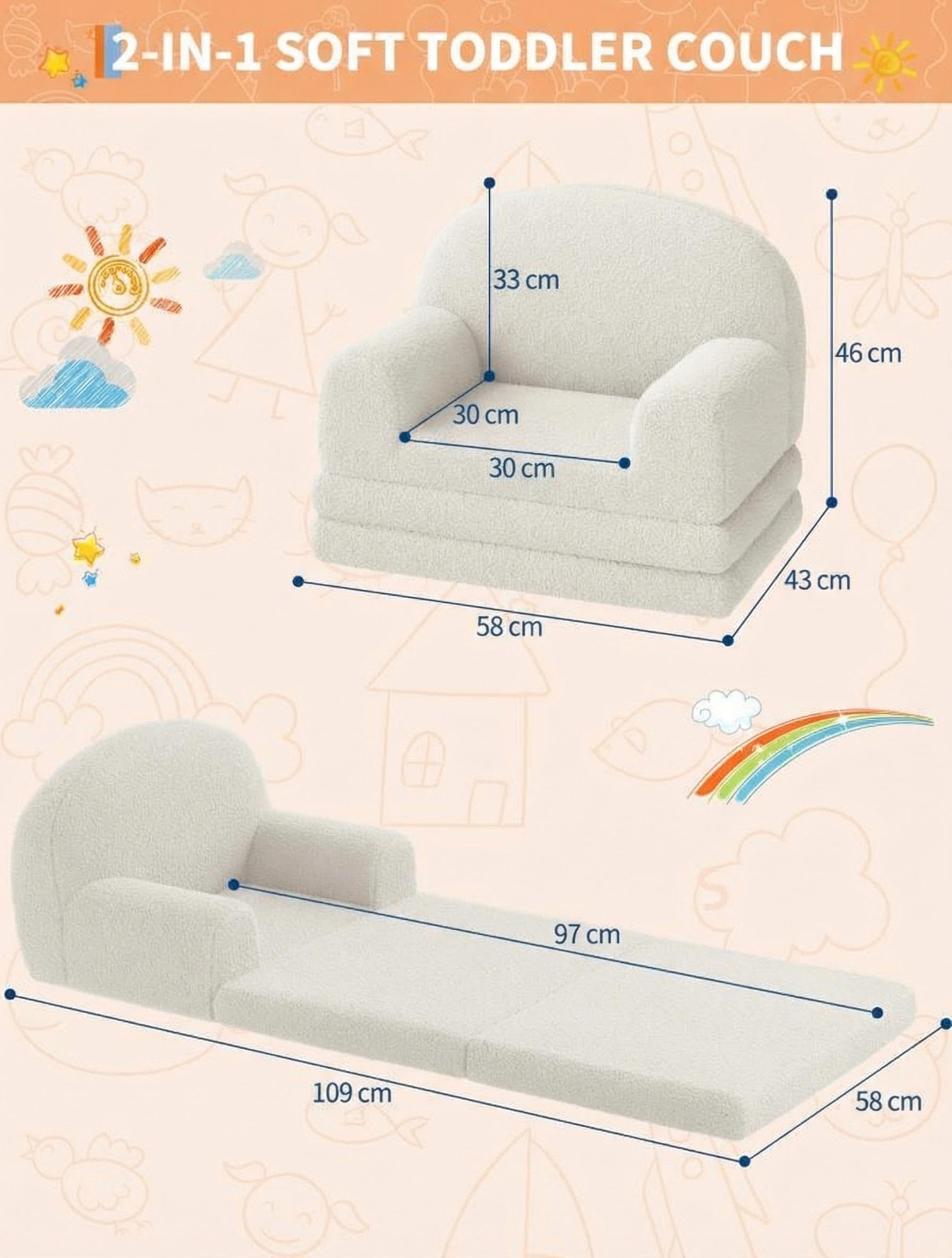 Garvee Kindersofa 2-in-1, Faltbarer Kindersessel für Kinder, Rosa
