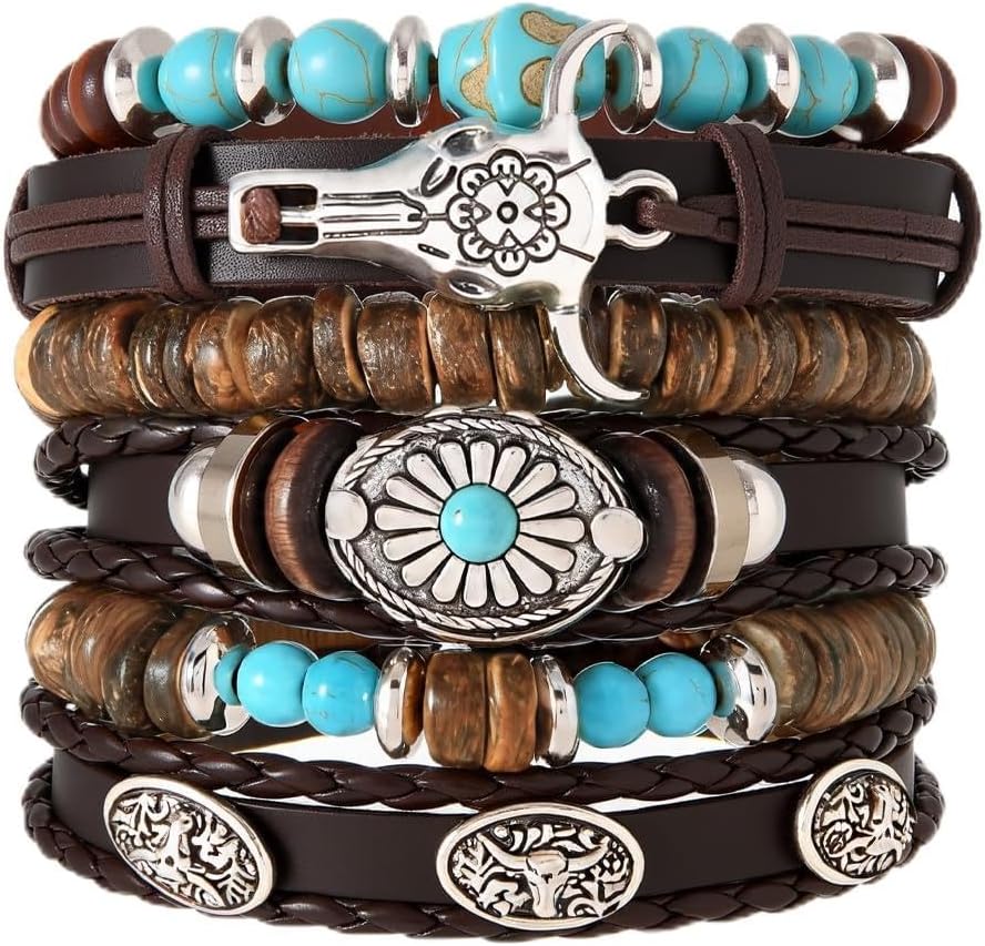 CSIYANJRY99 Western Bracelets for Women Men Trendy Western Outfit Cowboy Chic Country Concert Outfits Turquoise Leather Bracelet Boho Cowgirl Accessorie Fashion Jewelry