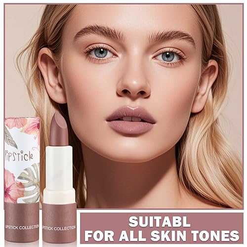 Vista 45 de Lápiz labial mate nude sedoso, terciopelo sedoso, lápiz labial color nude, lápiz labial antiadherente, impermeable, de larga duración, maquillaje