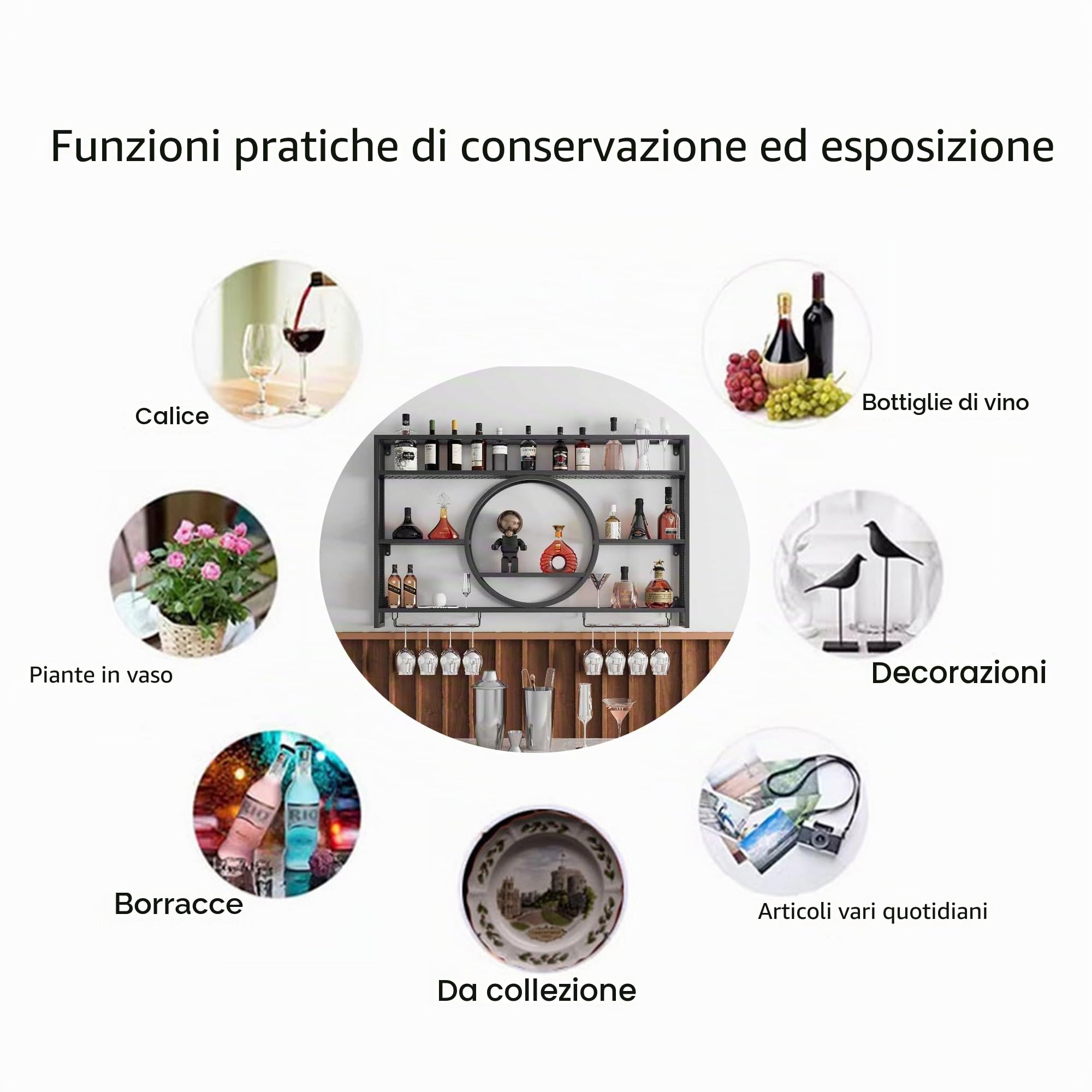 Portabottiglie Porta Bottiglie di Vino da Parete Cantinetta Vino con Porta Calici Porta Vini con Luce a Led Angolo Bar Mobile Bar per Casa Cucina Sala da Pranzo Bar(Black,100cm/39.37in)
