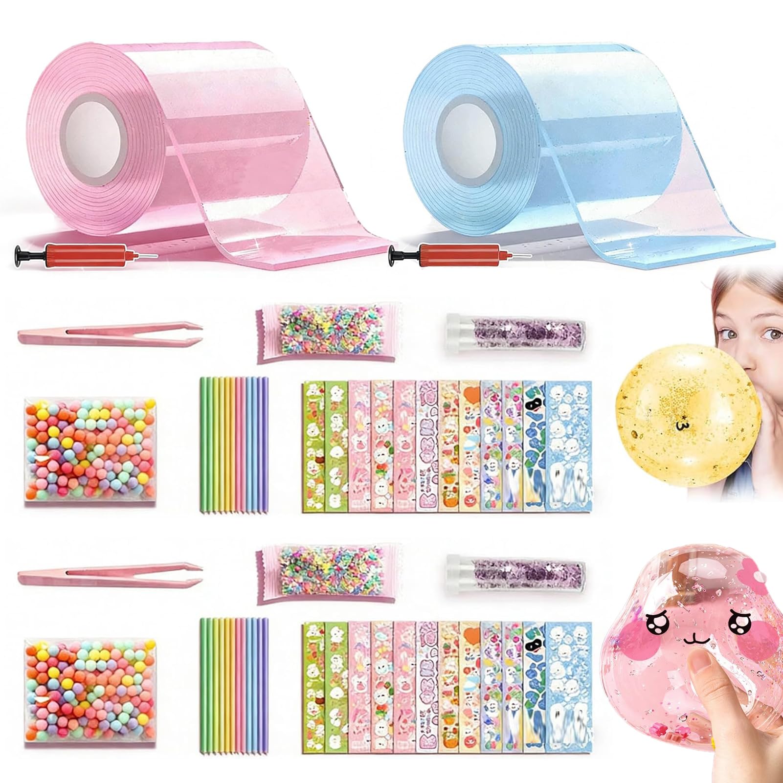 50PCS Glitter Bubble Nano Tape Toy Set, 2027 New Nano Tape Bubble Kit, Nano Making kit Tape Bubbles with Glitter, Stickers and Accessories Tools, DIY Arts and Craft Kit Gift for Kids (B)