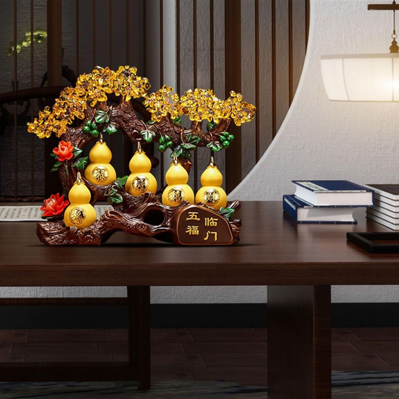 Albero della vita di cristallo ﻿ Albero della fortuna di cristallo giallo Zucca dei soldi Bonsai Decorazione in stile for e ricchezza Regalo inaugurazione casa(Gold,Piccolo)