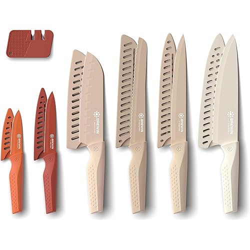 Brewin Knife set, 13 Pieces Kitchen Knives Set, Anti-Rust Coating and Blade Guard, Home Essentials, Camping Essentials - Muliticolor