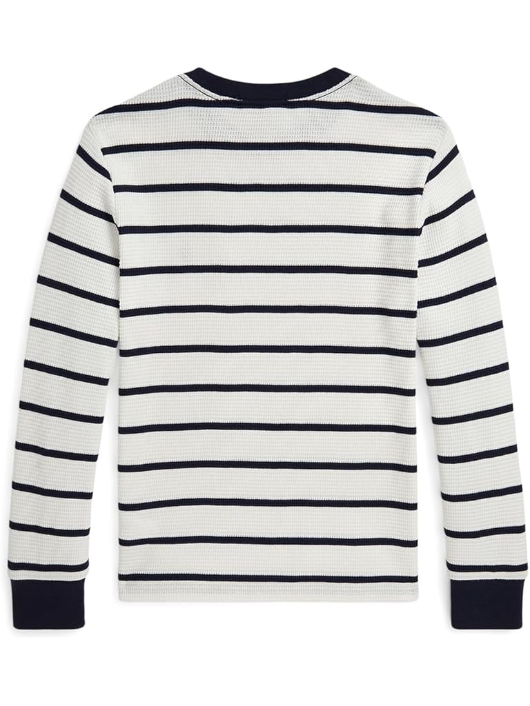 White Polo Ralph Lauren Striped Waffle Cotton Long Sleeve Tee (Big Kid)
