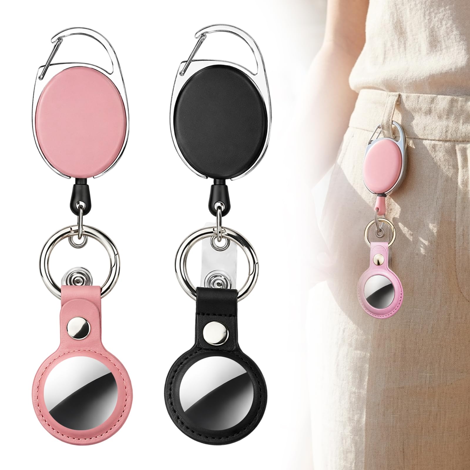 CZFDHP Princess Medallion Holder, Cruise Medallion Accessories with Retractable Keychain, Multi-Function Badge Reel for Princess Cruise Line, Two Pack in Black and Pink Colors with Card Sleeves