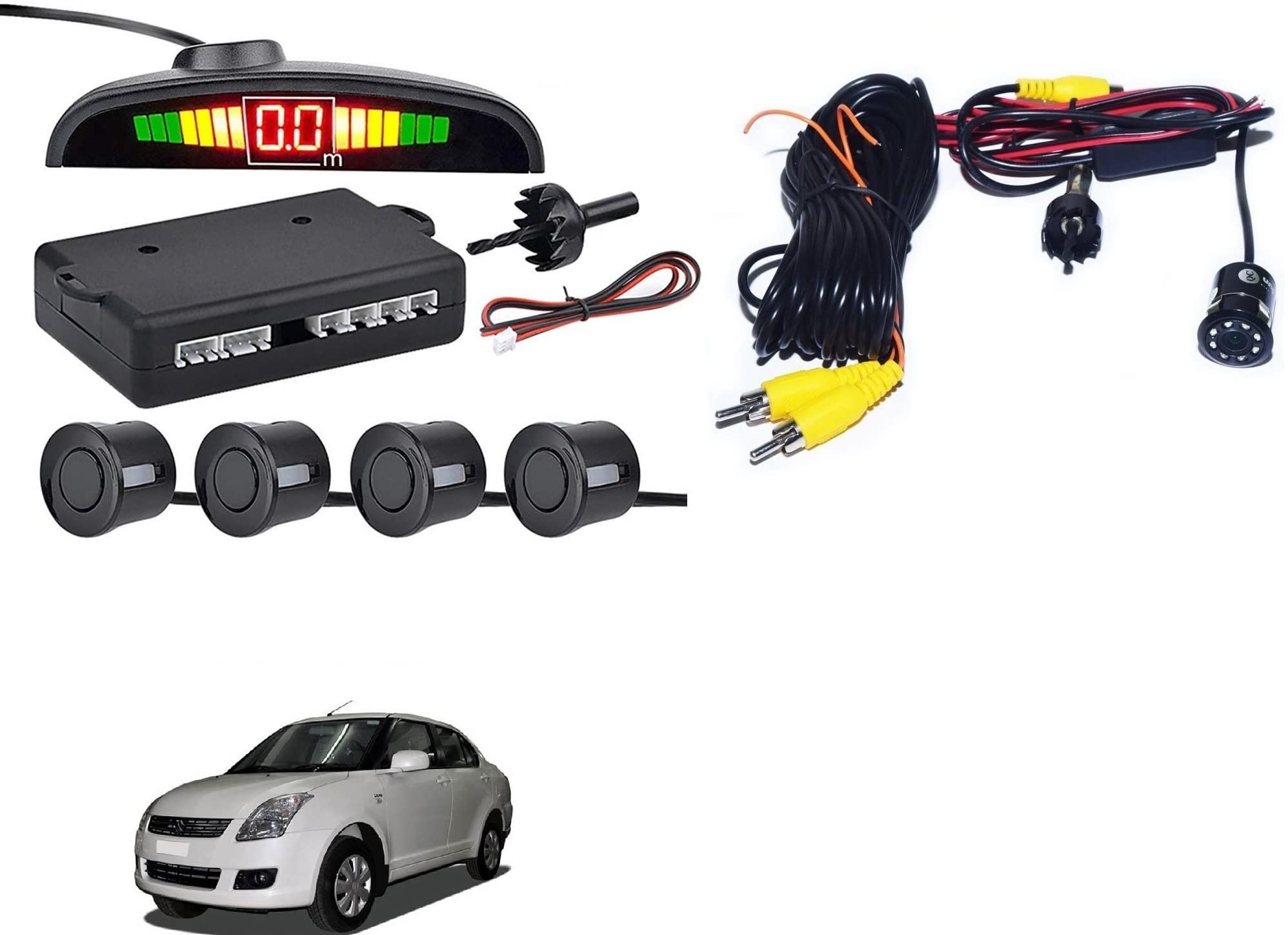Auto Addict CAR Reverse Parking System Combo Black Parking Sensor with Reverse Parking Camera for Maruti Suzuki Swift Dzire Old Type-1 (2008-2011)-image-11