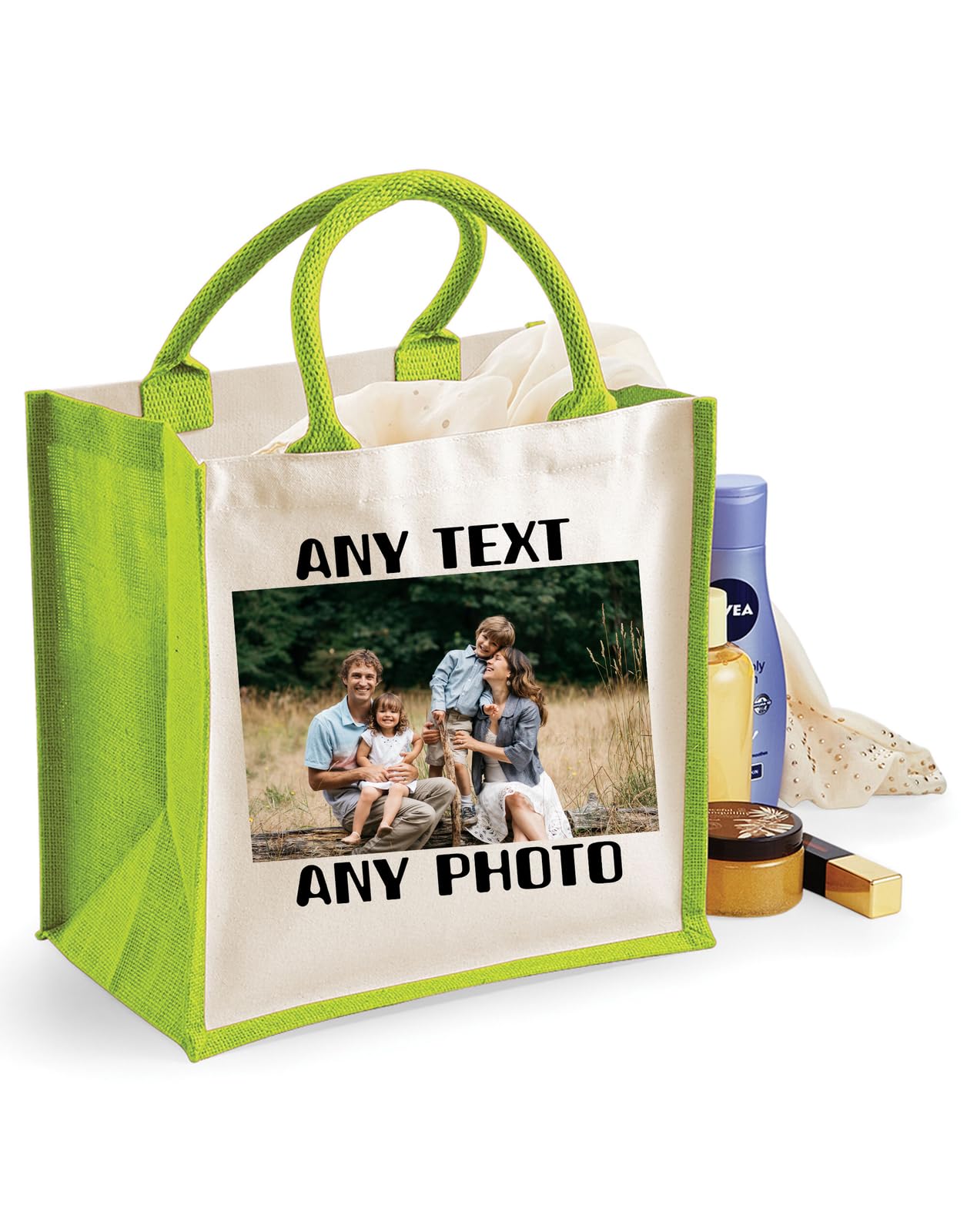 D&T Personalized Jute Bag with Custom Text & Photo Option - Suitable for Shopping, Travel, and Carrying Essentials