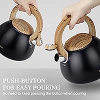 Vista 5 de MARSKITOP Tetera para estufa, tetera silbante para estufa, tetera de acero inoxidable de grado alimenticio con mango ergonómico Cool Touch, 2.6 Negro