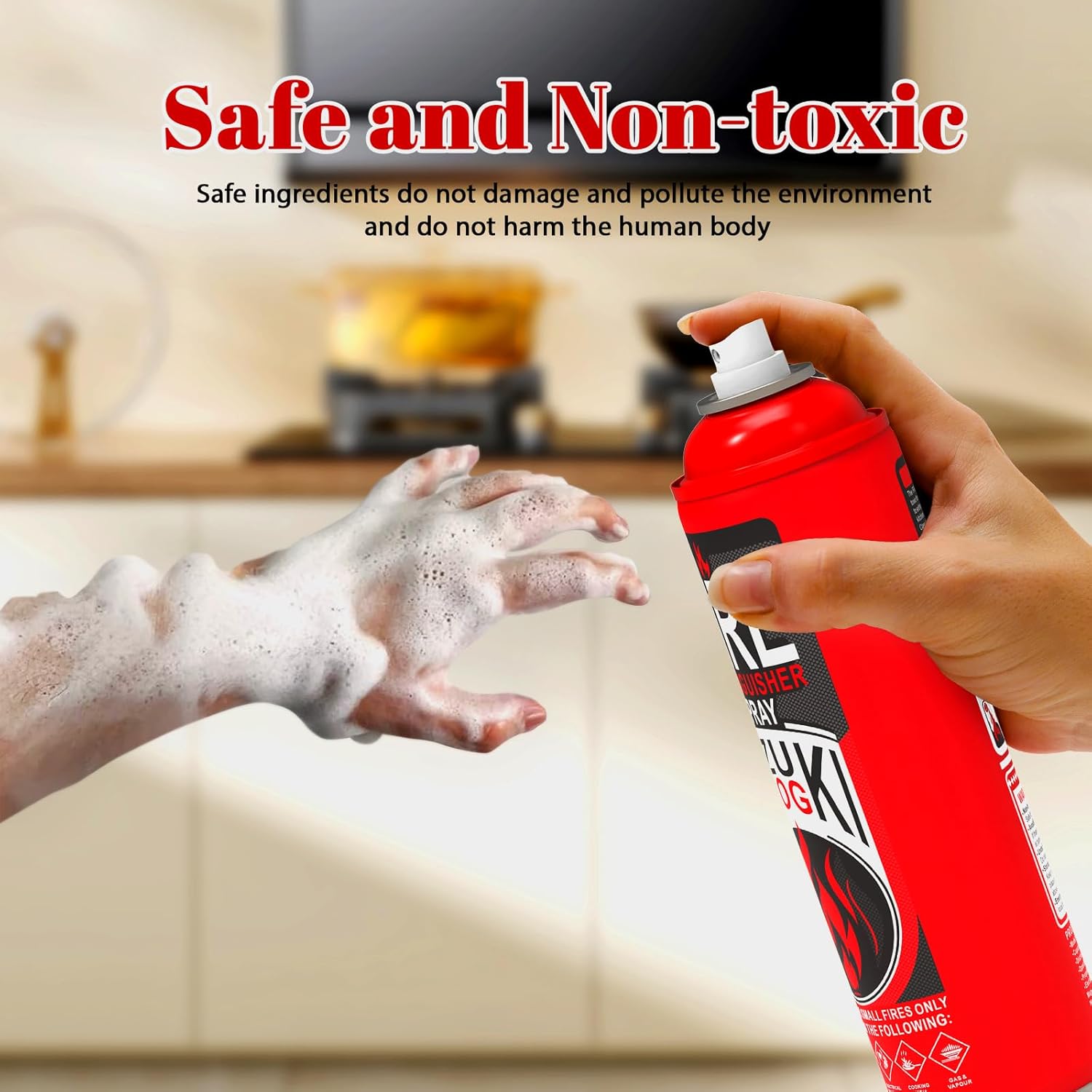 3-Pack Portable Fire Extinguisher for Home – Small ABCK Fire Extinguisher Spray with Mounting Bracket – Ideal for Vehicle, Kitchen, house– Prevents Reignition, 8-in-1 Extinguishing Solution