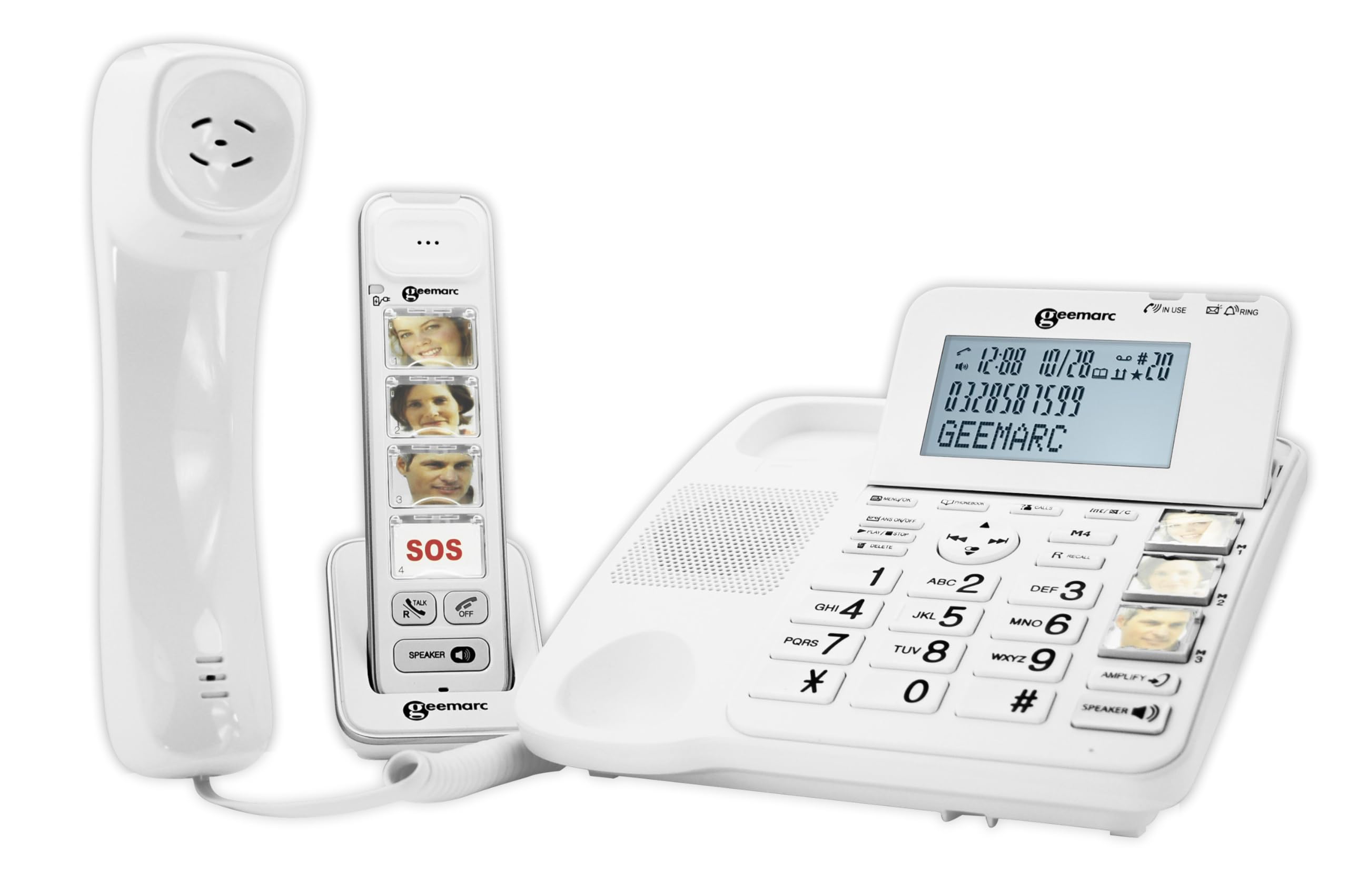 Geemarc Amplidect 295 Combi Photo - Téléphone Fixe Amplifié et son Combiné Additionnel avec Grosses Touches Photo Personnalisables pour Personnes Agées - Perte Auditive Faible ou Moyenne - Version FR