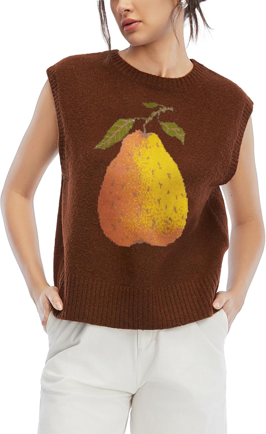 Cropped Sweater Vest for Women Cute Casual Knit Vest for Women Graphic Sleeveless Top Spring Warm Lightweight