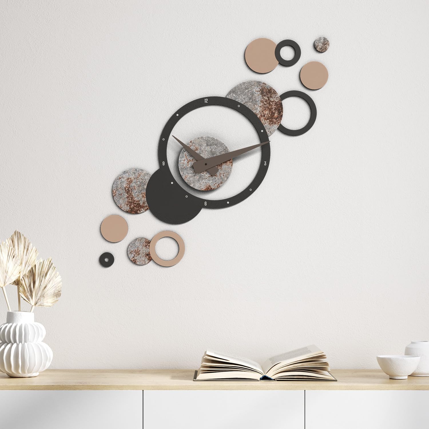 Giallobus - Reloj Geotime - Bubbles - Madera de MDF - Geotime - 15B_Forge - Reloj de Pared Moderno - Números Adhesivos 3D - Construcción Modular
