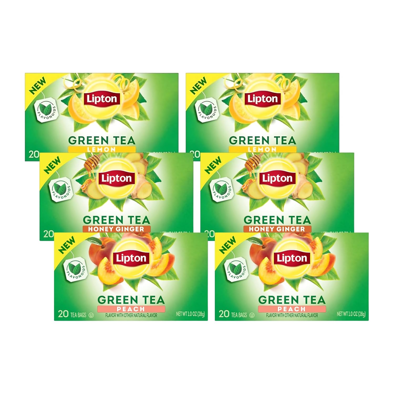 Lipton Honey Ginger Green Tea Bags, Flavored, Unsweetened Teabags for Hot Tea or Iced Tea with Caffeine and Flavonoids, 20 Total Tea Bags (Pack of 3)