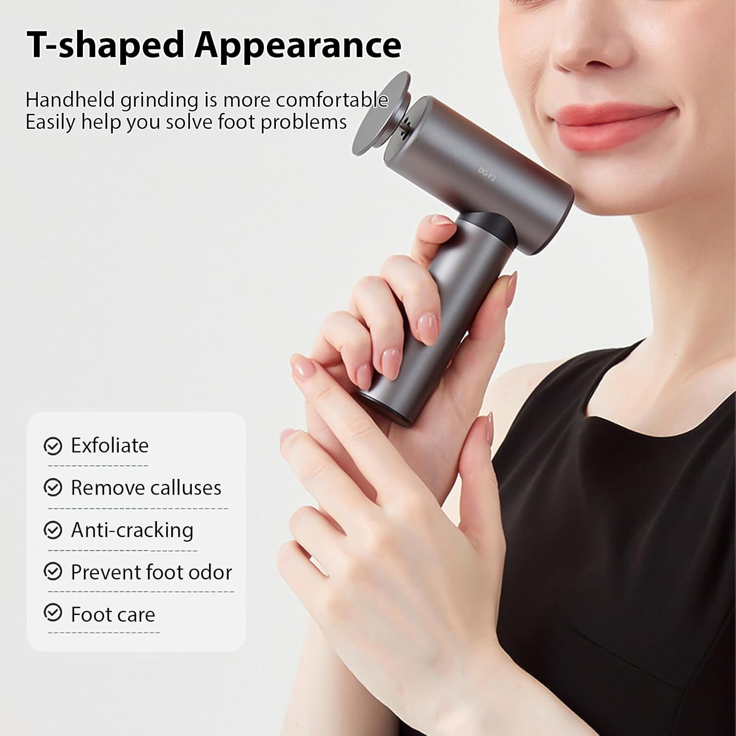 Electric Foot File Callus Removers Ergonomic T Shape Handle Rechargeable 3 Speeds Settings Metal Shell Foot Grinder Dead Skin Cracked Heels Pedicure Kit