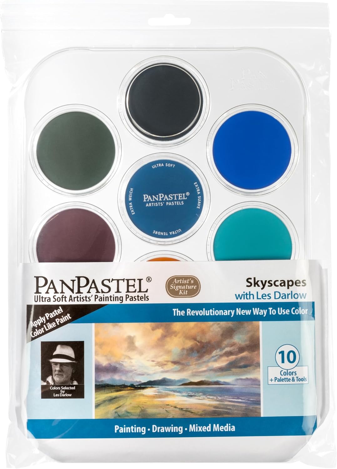 PanPastel Artist Pastels by GOLDEN, Skyscapes - Les Darlow Kit, 10 Color, Professional Artist Pastels, Unique Pan Format (cake-like)