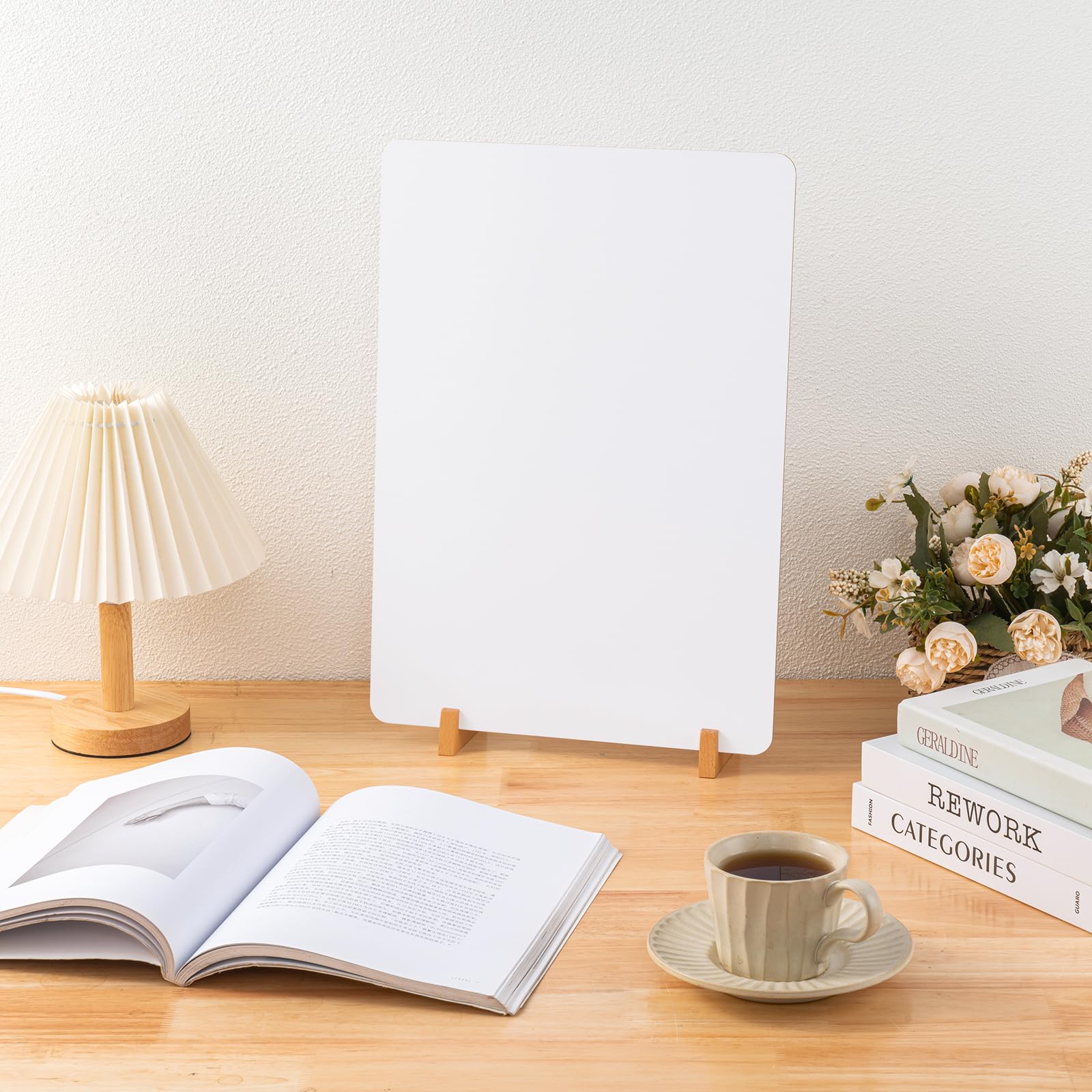 Tableau Blanc A3, 42 x 30cm, Lot of 2 Tableau Blanc Double Face avec Supports en Bois, Tableau blanc pour Table, Whiteboard pour Bar Café Mariage