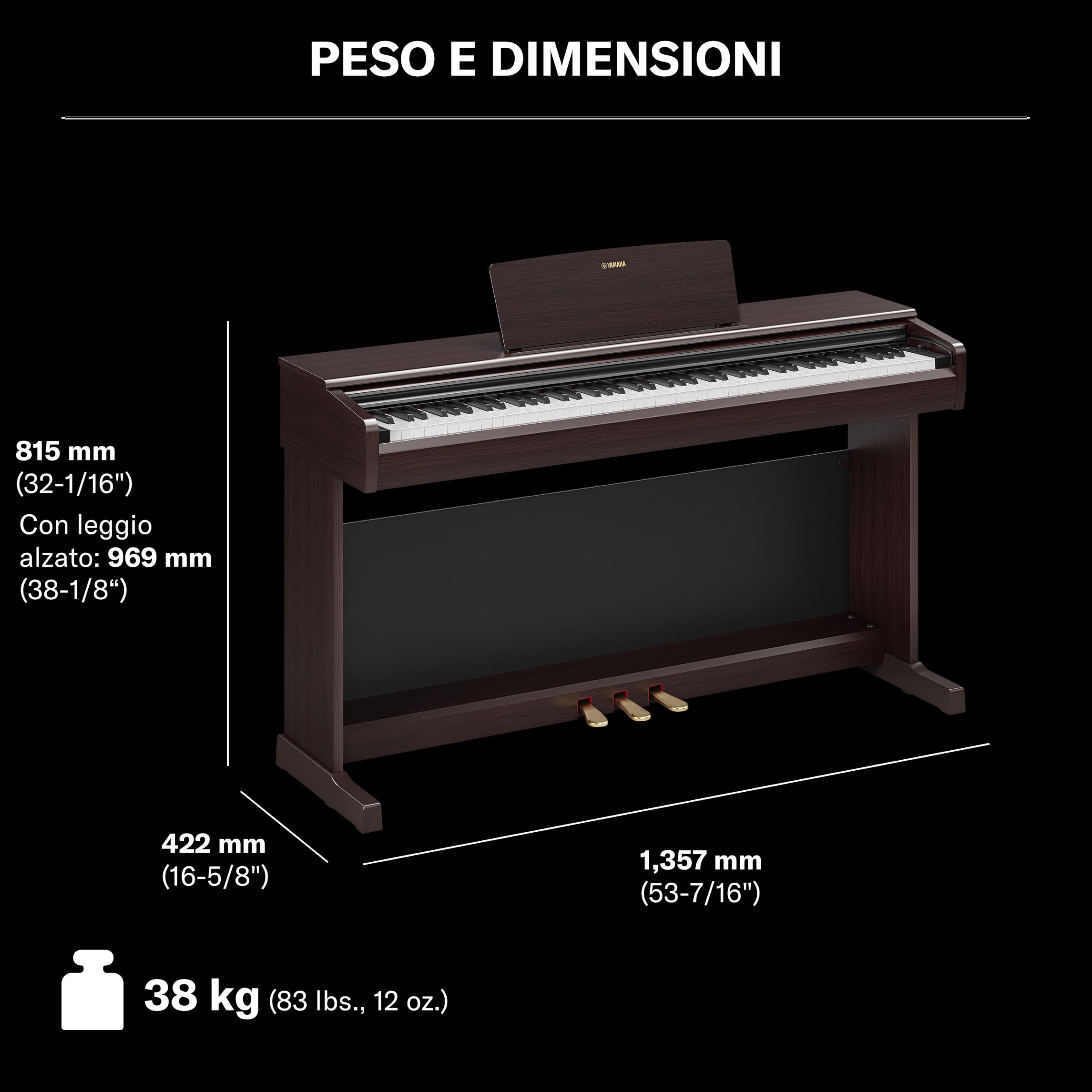 YAMAHA YDP-146 Pianoforte Digitale – 88 Tasti Pesati GHS, Suono CFX Concert Grand, Speaker Stereo 8W, Bluetooth, 3 Pedali, Ideale per Casa e Principianti – Rosewood