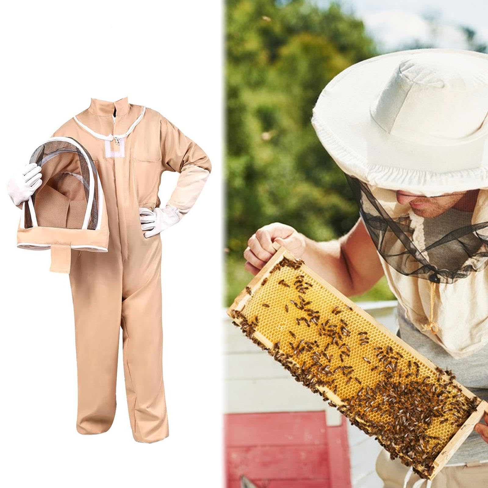 Oshhni Costume da Apicoltore con Guanti e Cappuccio ventilato, Tuta da Apicoltore in Cotone Traspirante, XL