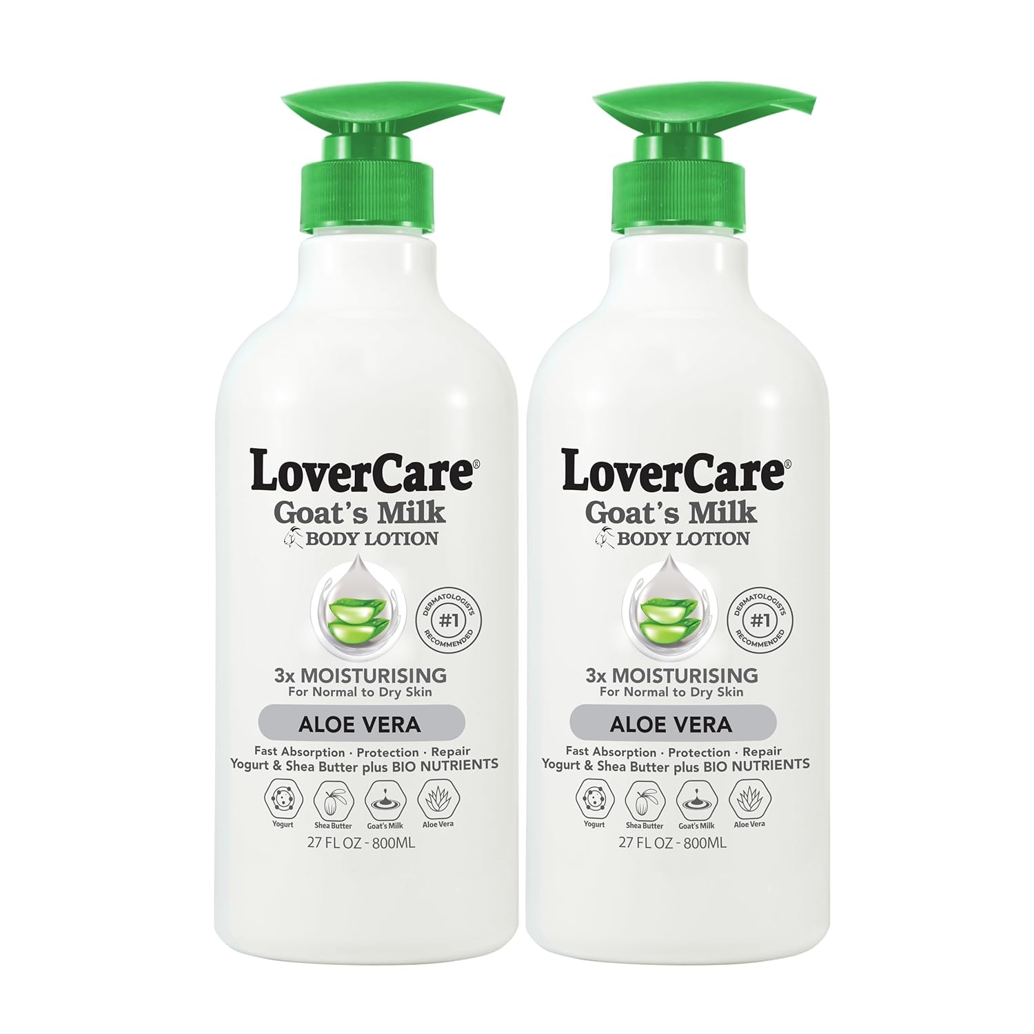 Lovercare Goat Milk Body Lotion for Dry Skin Aloe Vera 27.05oz (800ml) - Pack of 2…