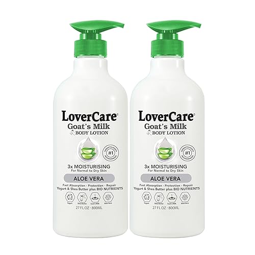 Lovercare Loción Corporal de Leche de Cabra para Piel Seca Aloe Vera 27.05oz (27.1 fl oz) - Paquete de 2..