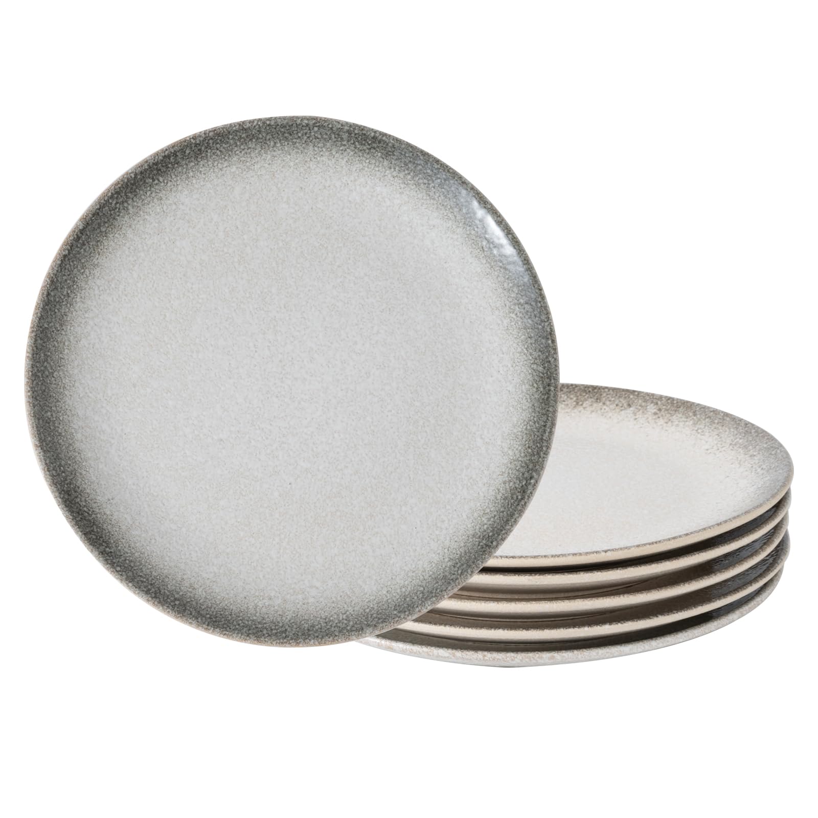 ALMAStoneware Dinner Plate Set of 6 Pcs, 10.5 inch Ceramic Plate Set, Scratch Resistant | Dishwasher & Microwave Safe Dinnerware Set Serving Plate-Gray and White
