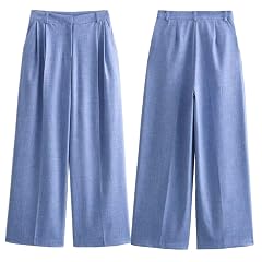 Wide Leg Pants Women Minimalism Sky Blue High Waist Loose Pants for Women Casual Trousers Ladies US Alpha