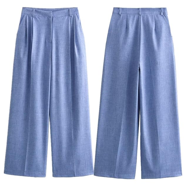 Wide Leg Pants Women Minimalism Sky Blue High Waist Loose Pants for Women Casual Trousers Ladies US Alpha